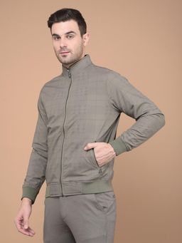 CRIMSOUNE CLUB - Men's Khaki Printed Mock Neck Bomber Jacket