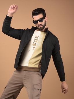 CRIMSOUNE CLUB - Men's Black Printed High Neck Bomber Jacket