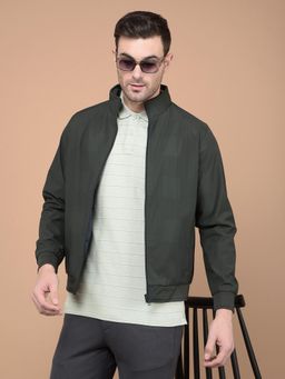 CRIMSOUNE CLUB - Men's Green Printed Mock Neck Reversible Jacket