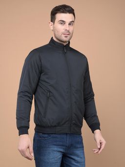 CRIMSOUNE CLUB - Men's Navy Blue Mock Neck Bomber Jacket