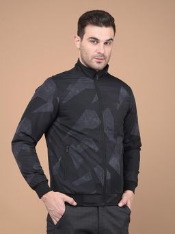 CRIMSOUNE CLUB - Men's Black Printed Mock Neck Bomber Jacket