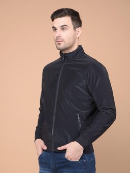 CRIMSOUNE CLUB - Men's Navy Blue Mock Neck Bomber Jacket