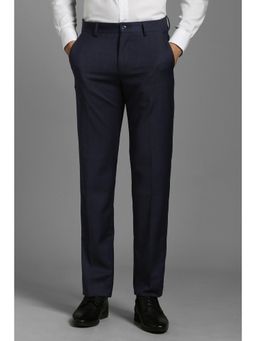 Louis Philippe - Men Navy Textured Flat Front Formal Trousers