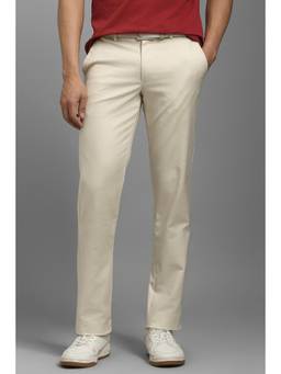 Louis Philippe - Men Beige Solid Flat Front Casual Trousers