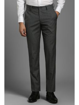 Louis Philippe - Men Grey Textured Flat Front Formal Trousers
