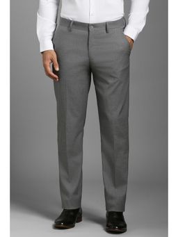 Louis Philippe - Men Grey Textured Flat Front Formal Trousers