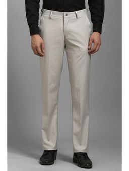 Louis Philippe - Men Grey Textured Flat Front Formal Trousers