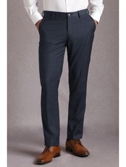 Louis Philippe - Men Navy Check Flat Front Formal Trousers
