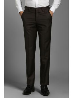 Louis Philippe - Men Brown Textured Flat Front Formal Trousers