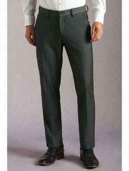 Louis Philippe - Men Grey Textured Flat Front Formal Trousers