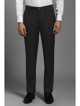 Louis Philippe - Men Black Textured Flat Front Formal Trousers
