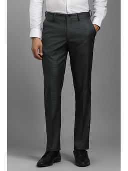 Louis Philippe - Men Grey Textured Flat Front Formal Trousers