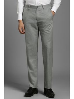 Louis Philippe - Men Grey Textured Flat Front Formal Trousers