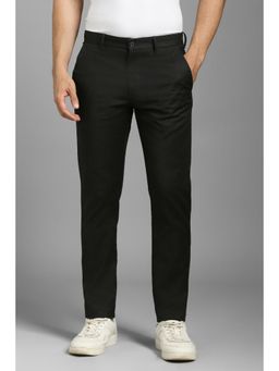 Louis Philippe - Men Black Solid Flat Front Casual Trousers
