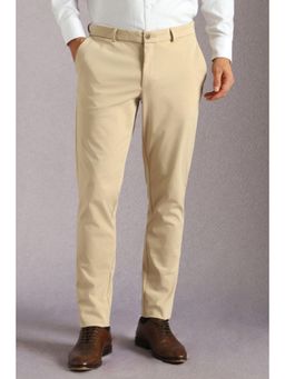 Louis Philippe - Men Beige Solid Flat Front Formal Trousers