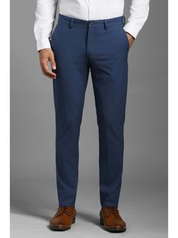 Louis Philippe - Men Navy Solid Flat Front Formal Trousers