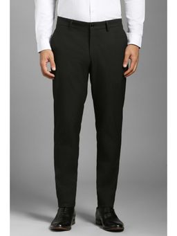 Louis Philippe - Men Black Solid Flat Front Formal Trousers