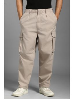 Louis Philippe - Men Beige Solid Pleated Casual Trousers