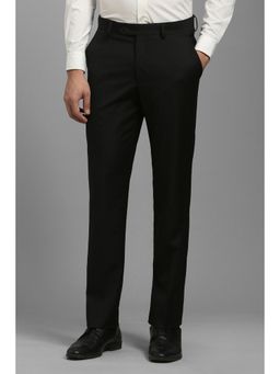 Louis Philippe - Men Black Stripe Flat Front Formal Trousers