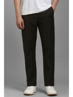 Louis Philippe - Men Brown Textured Flat Front Casual Trousers