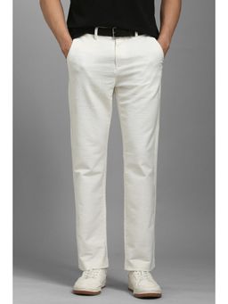 Louis Philippe - Men White Textured Flat Front Casual Trousers