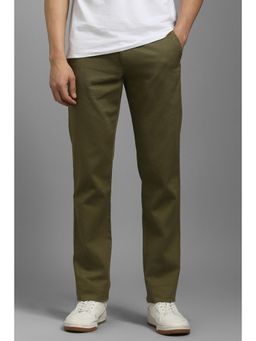 Louis Philippe - Men Olive Textured Flat Front Casual Trousers