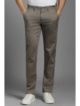Louis Philippe - Men Grey Textured Flat Front Casual Trousers