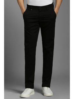 Louis Philippe - Men Black Textured Flat Front Casual Trousers