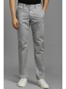 Louis Philippe - Men Grey Textured Flat Front Casual Trousers