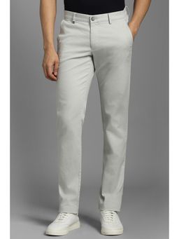 Louis Philippe - Men Grey Textured Flat Front Casual Trousers