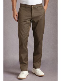 Louis Philippe - Men Brown Textured Flat Front Casual Trousers
