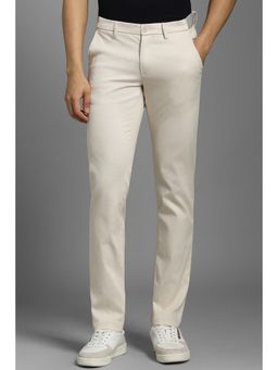 Louis Philippe - Men Cream Textured Flat Front Casual Trousers