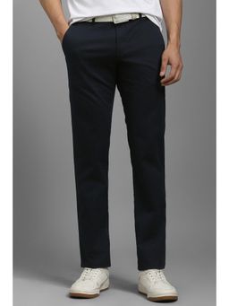 Louis Philippe - Men Navy Solid Flat Front Casual Trousers