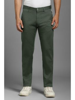 Louis Philippe - Men Green Textured Flat Front Casual Trousers