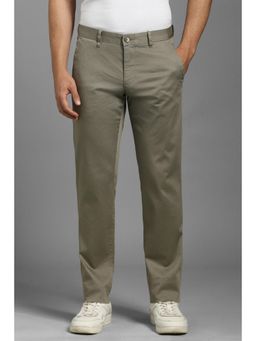Louis Philippe - Men Olive Textured Flat Front Casual Trousers
