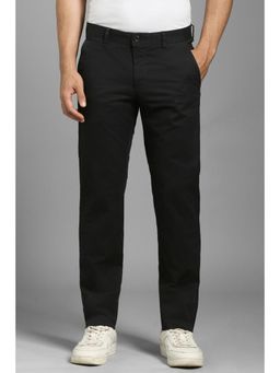 Louis Philippe - Men Black Solid Flat Front Casual Trousers