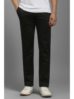 Louis Philippe - Men Black Solid Flat Front Casual Trousers