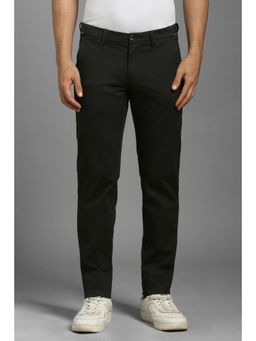 Louis Philippe - Men Black Textured Flat Front Casual Trousers