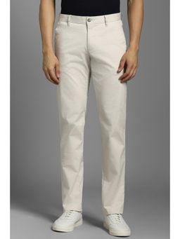 Louis Philippe - Men White Solid Flat Front Casual Trousers