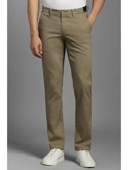 Louis Philippe - Men Khaki Textured Flat Front Casual Trousers