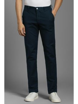Louis Philippe - Men Navy Solid Flat Front Casual Trousers