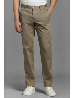 Louis Philippe - Men Khaki Textured Flat Front Casual Trousers