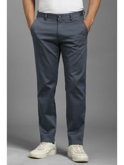 Louis Philippe - Men Grey Textured Flat Front Casual Trousers