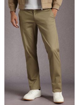 Louis Philippe - Men Khaki Textured Flat Front Casual Trousers