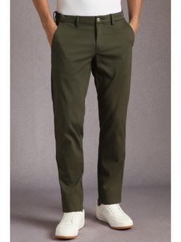 Louis Philippe - Men Green Textured Flat Front Casual Trousers
