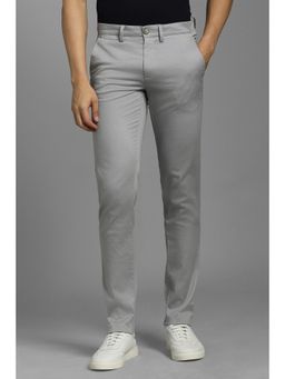Louis Philippe - Men Grey Textured Flat Front Casual Trousers