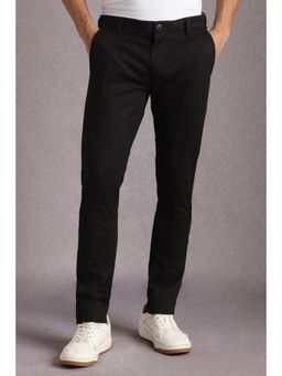 Louis Philippe - Men Black Textured Flat Front Casual Trousers