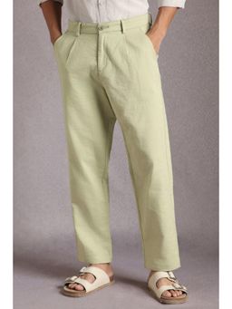 Louis Philippe - Men Green Textured Pleated Casual Trousers