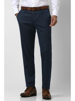 Peter England - Men Navy Textured Formal Trousers