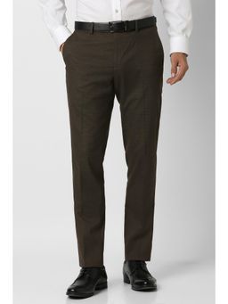 Peter England - Men Brown Check Formal Trousers